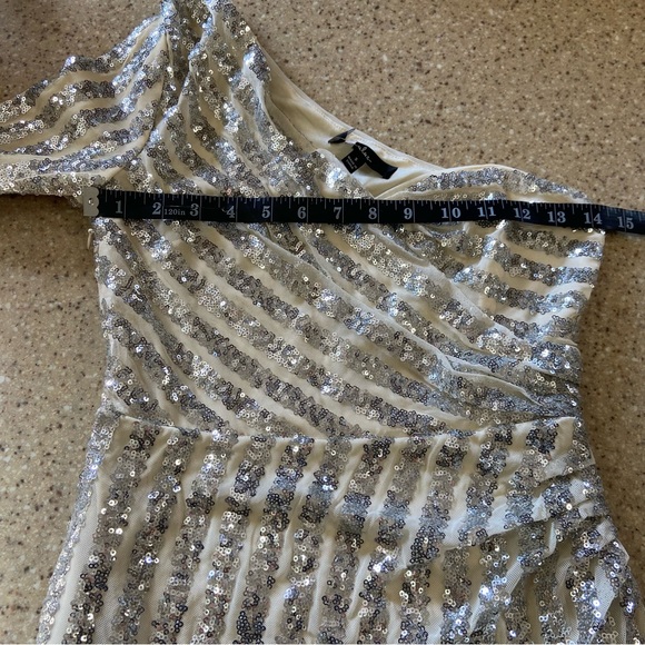 NWOT Lulus Elegant Occasion Silver Sequin One-Shoulder Midi Dress - Picture 6 of 11